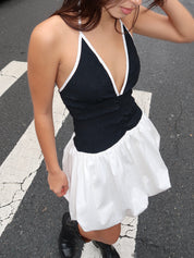 Chloe Balloon Short Dress in Black/White