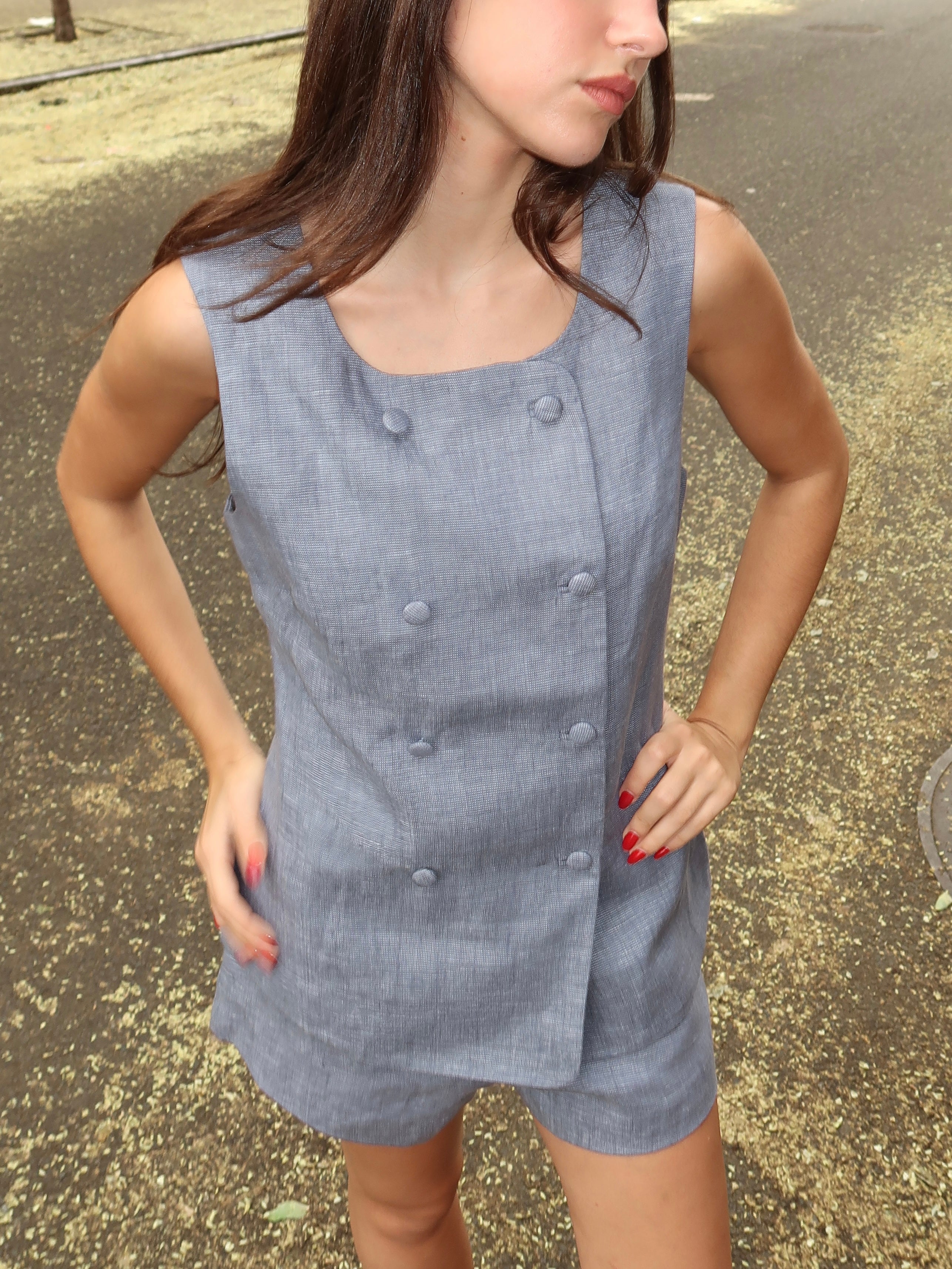 Thea Vest in Steel Blue