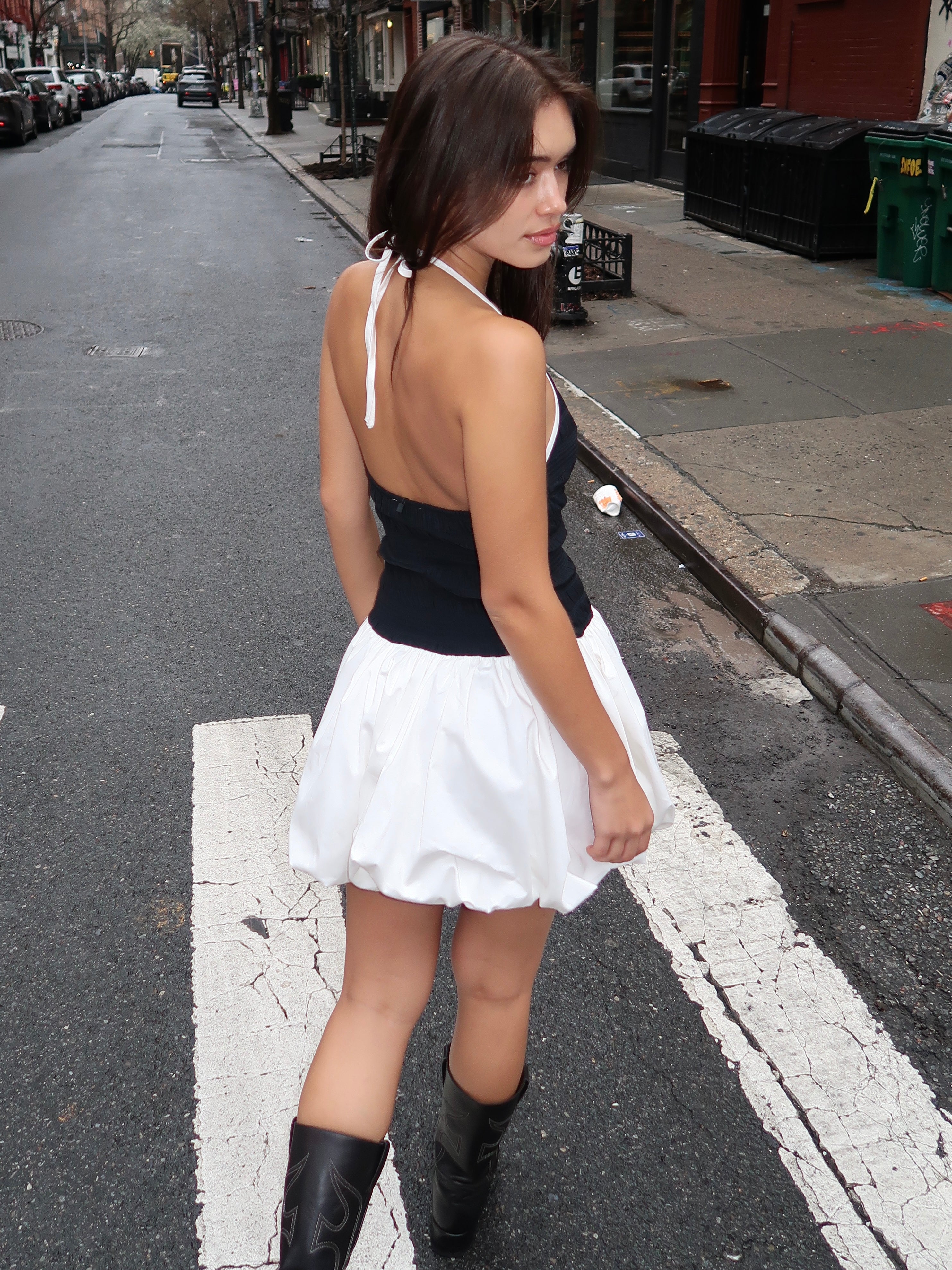 Chloe Balloon Short Dress in Black/White