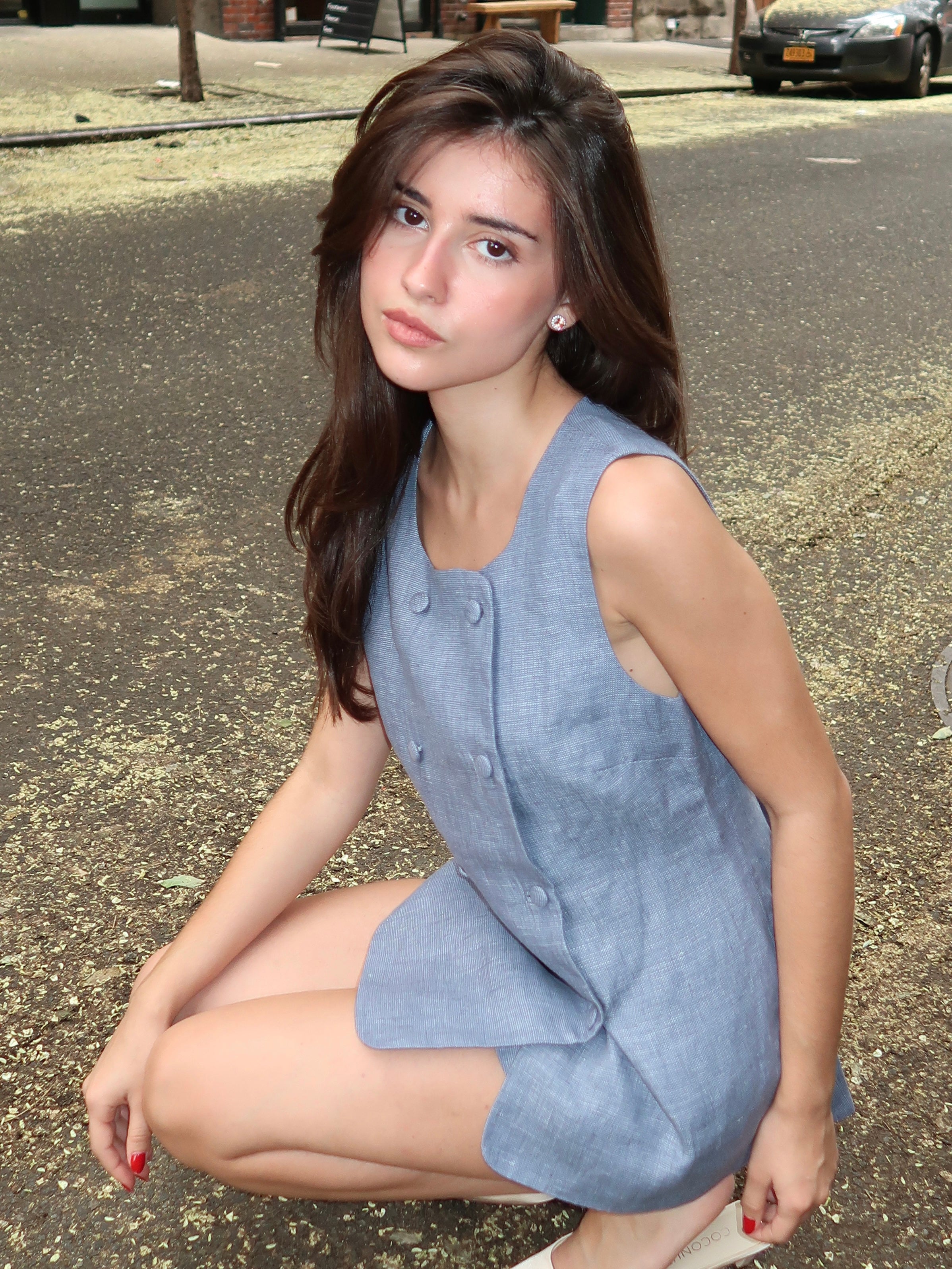 Thea Vest in Steel Blue