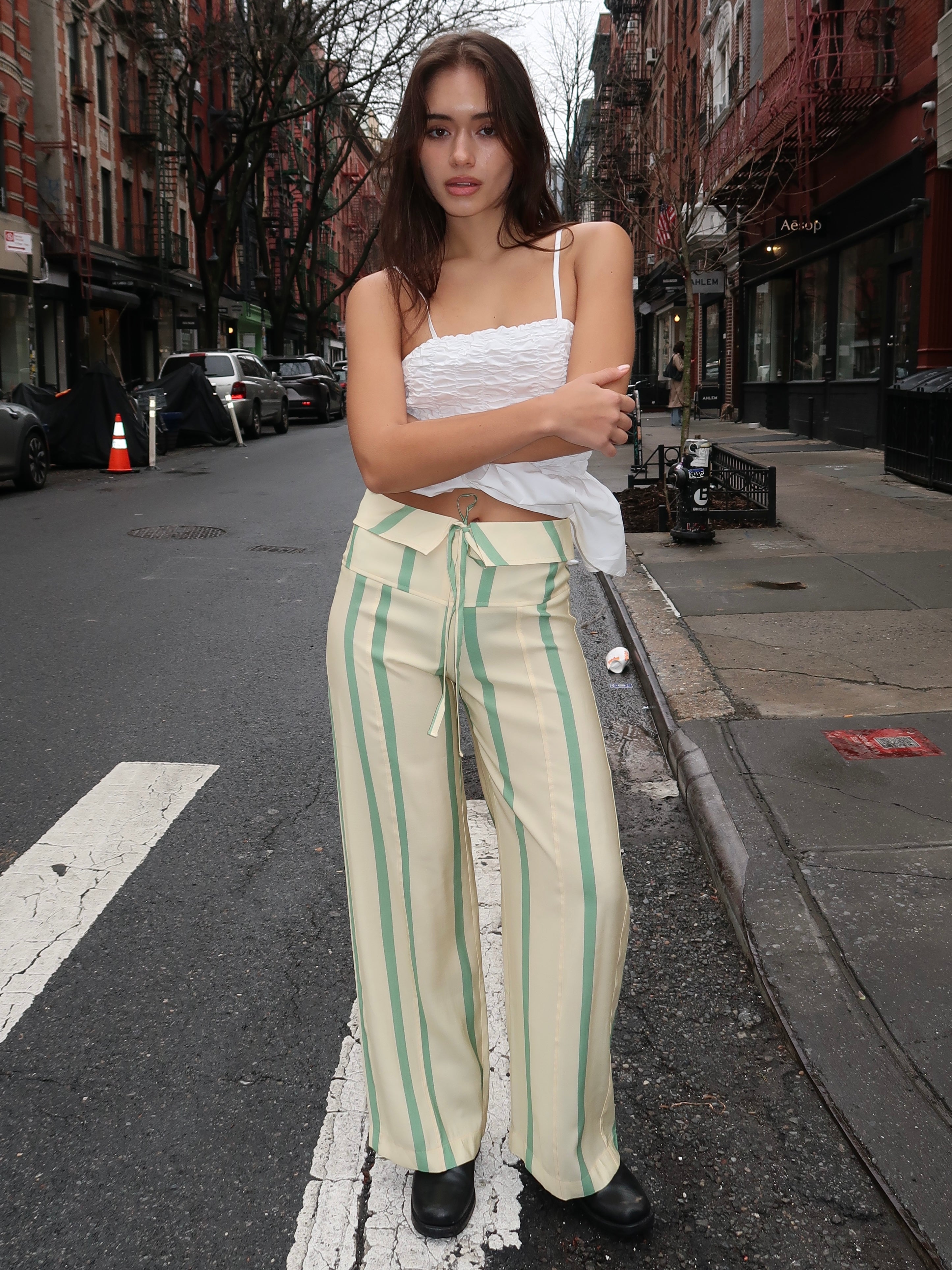 Tashi Striped Flow Pants in Green/Yellow