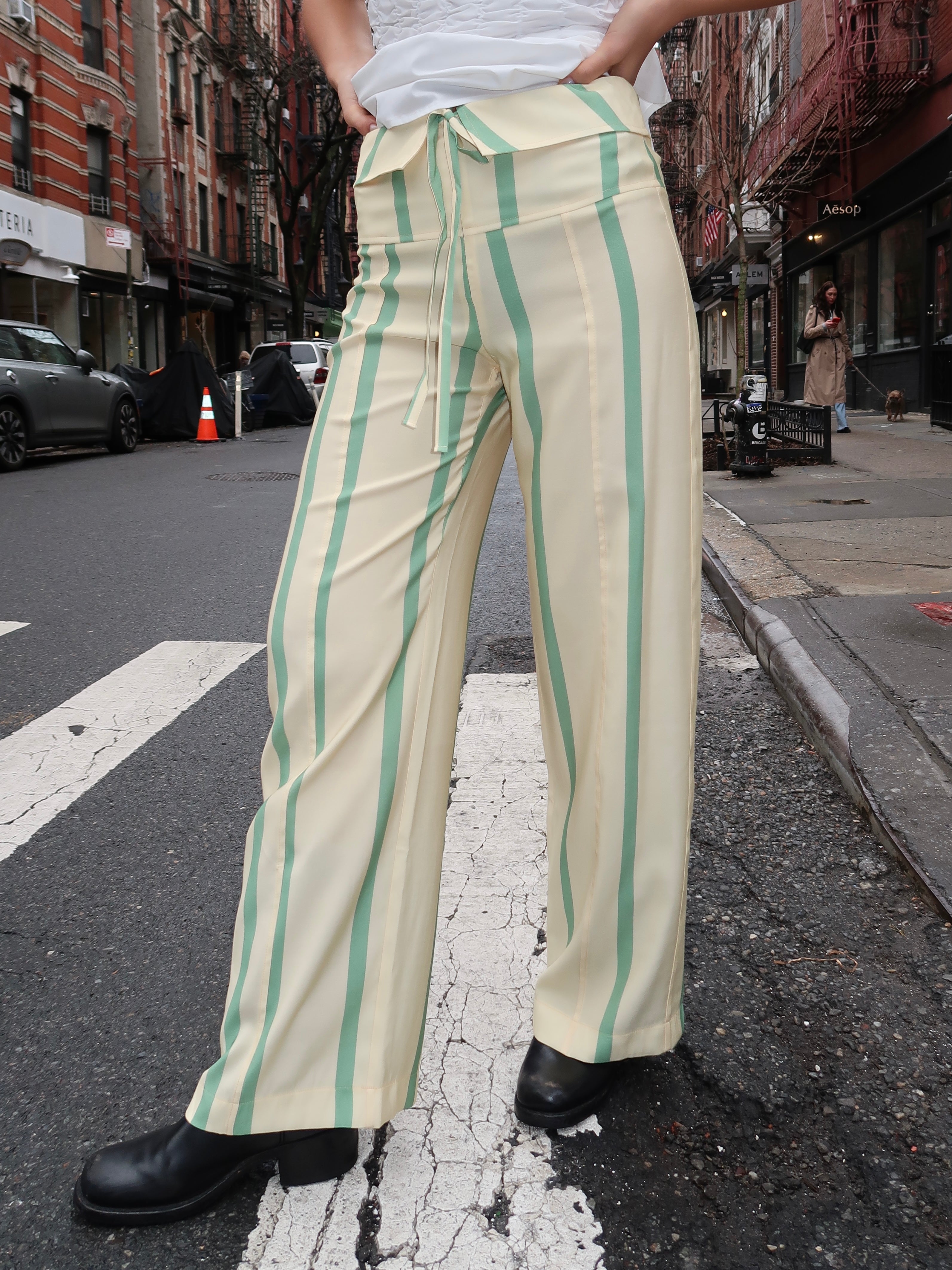 Tashi Striped Flow Pants in Green/Yellow