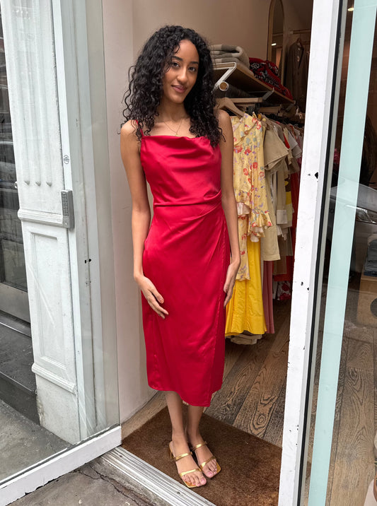 Sofia Silky Dress in Ruby Red