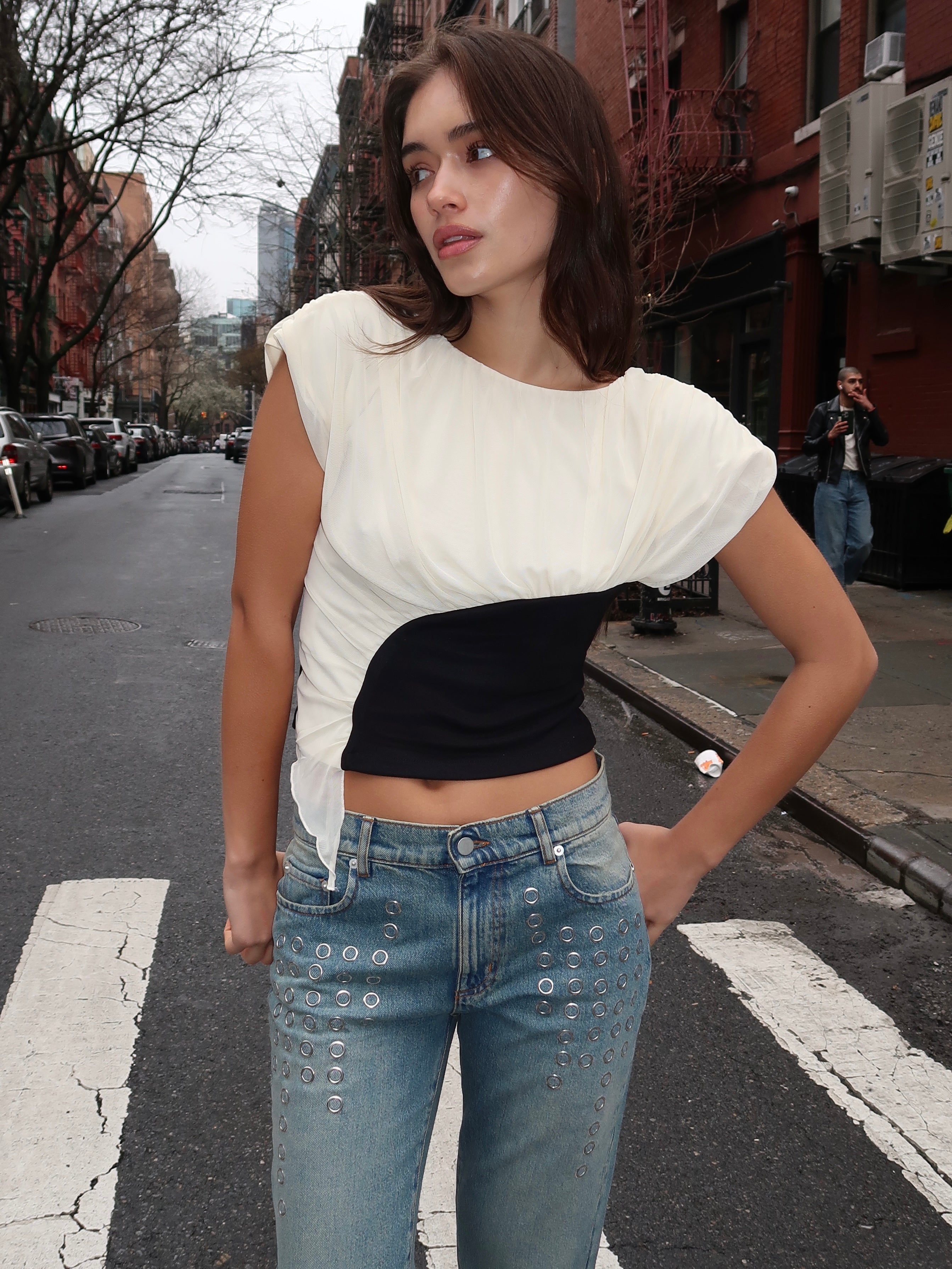Gemini Draped Top in White