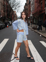 Caos Poplin Boxer Pants in Blue/Yellow