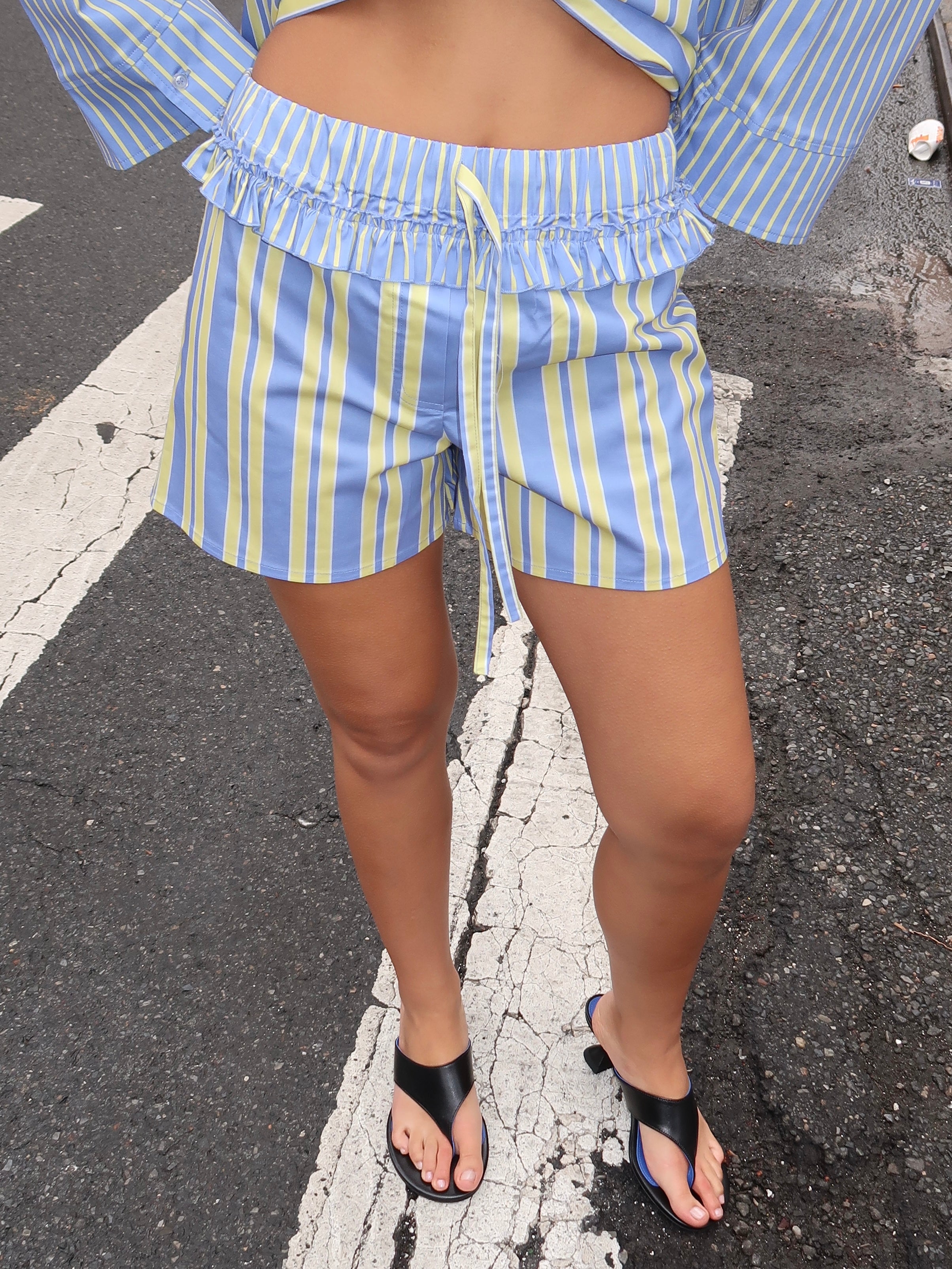 Caos Poplin Boxer Pants in Blue/Yellow