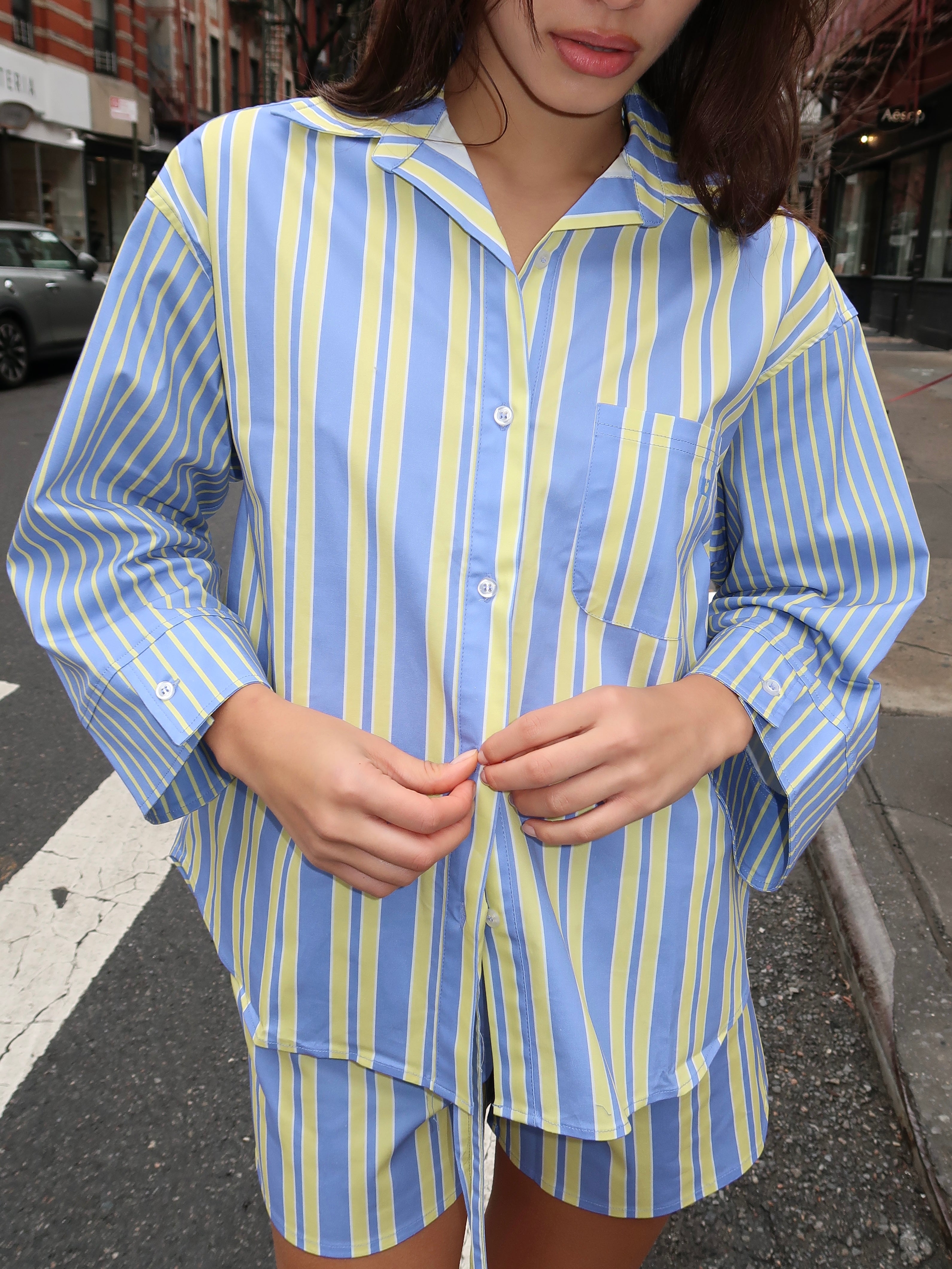 Caos Poplin Shirt in Blue/Yellow