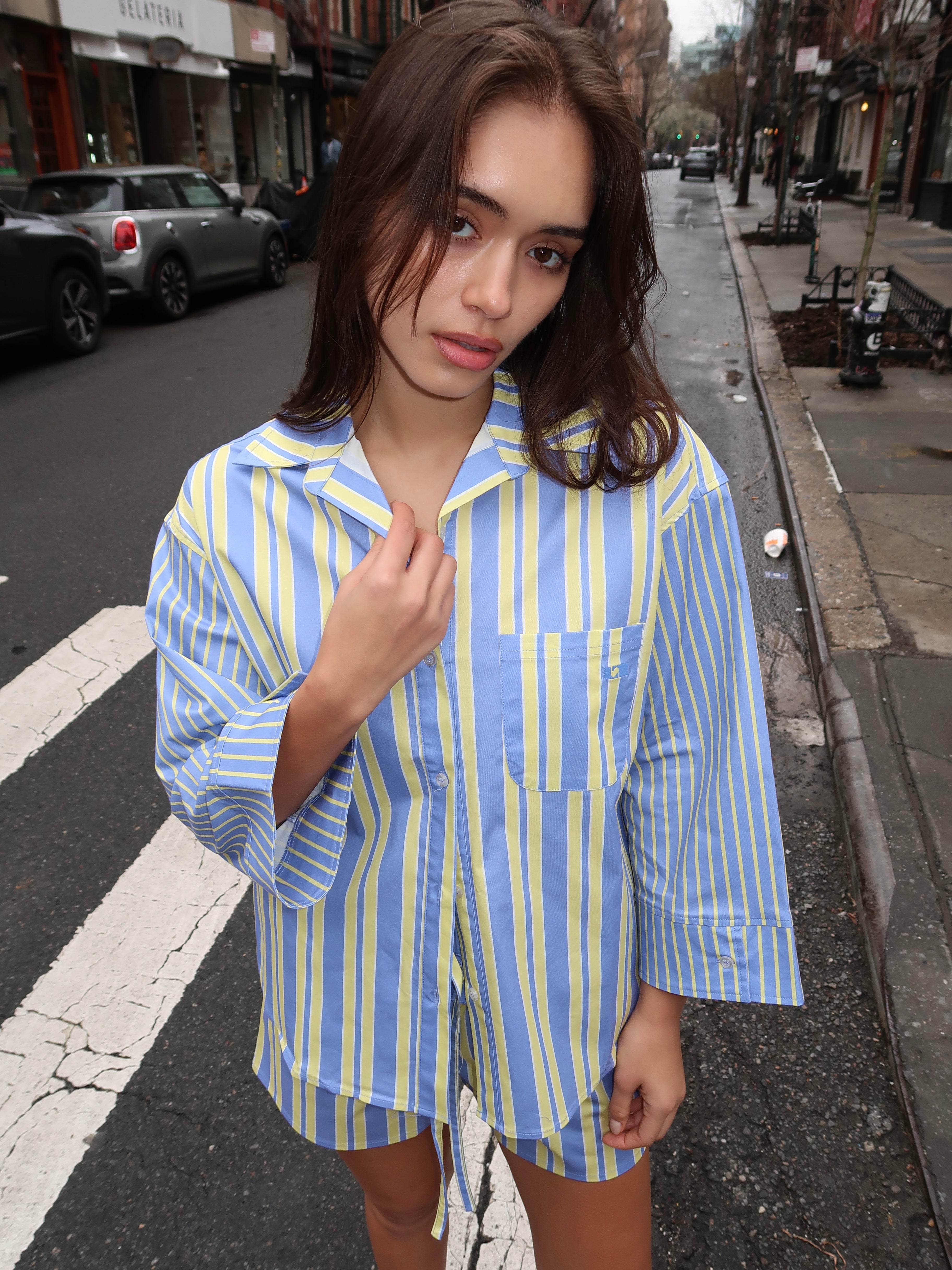 Caos Poplin Shirt in Blue/Yellow
