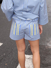 Caos Poplin Boxer Pants in Blue/Yellow