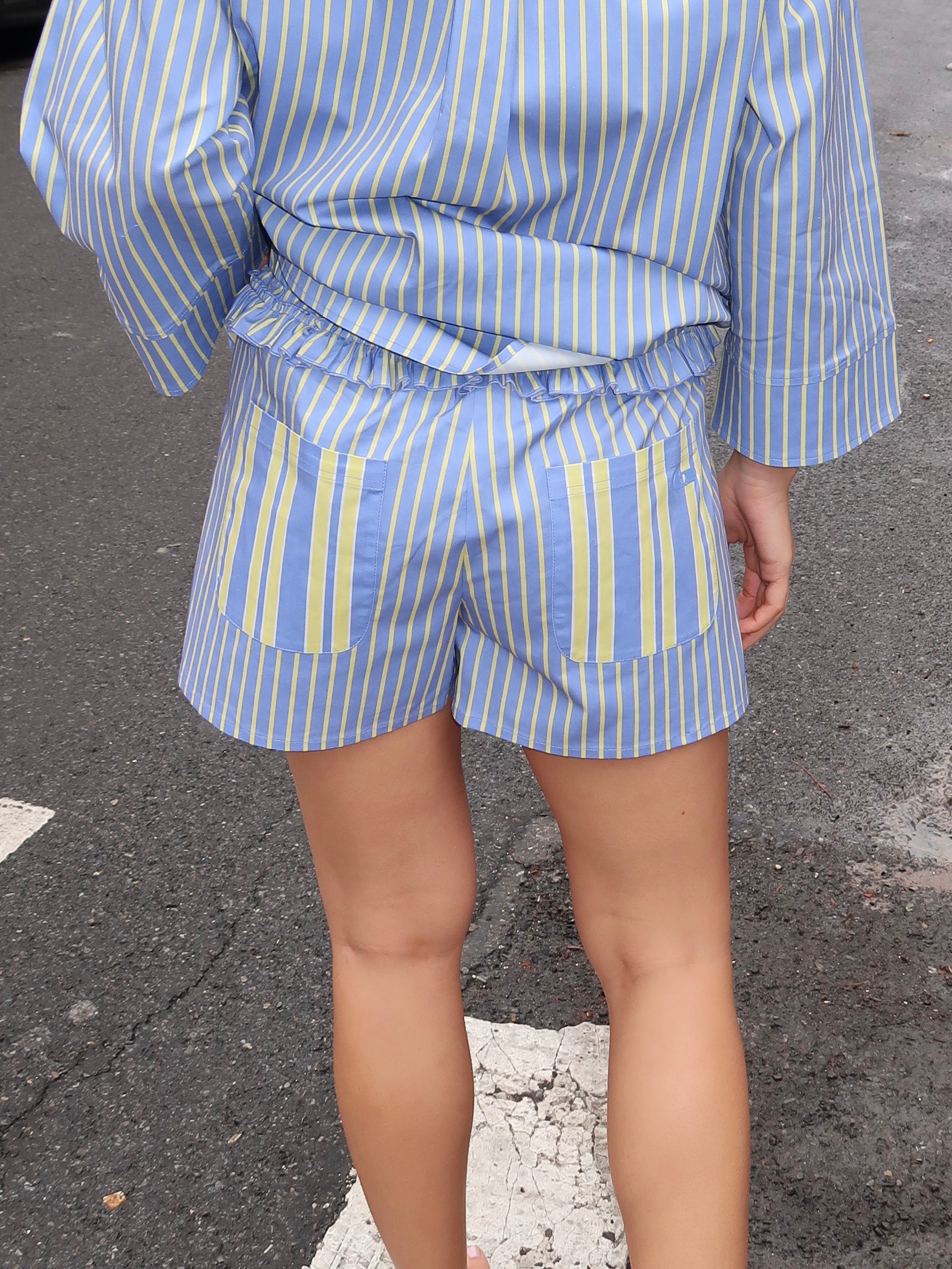 Caos Poplin Boxer Pants in Blue/Yellow