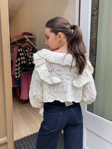 Millie Ruffle Knit Sweater in Ivory