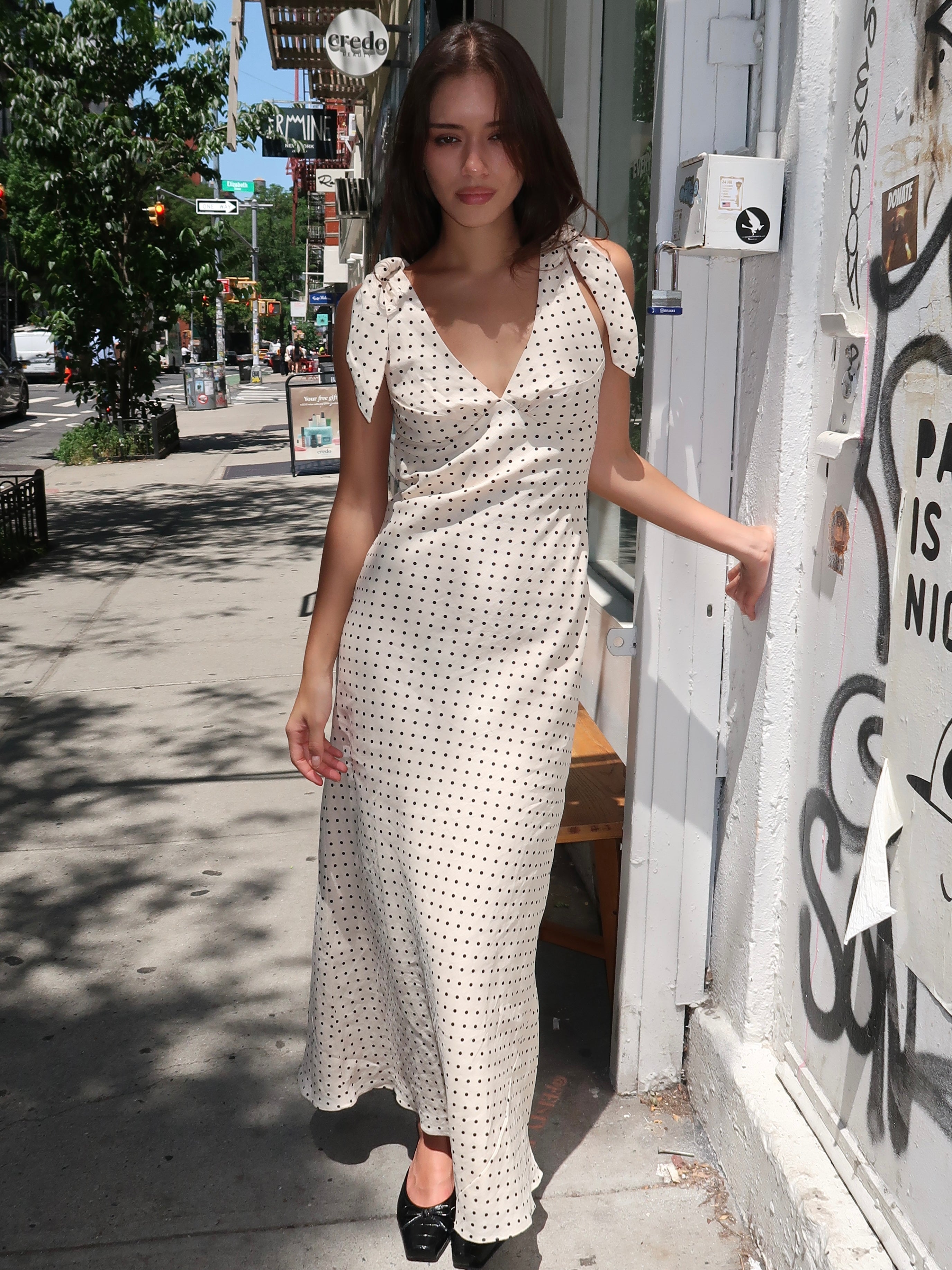 Solana Maxi Dress in Lola Polka Dot Cream/Black