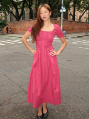 Raphaela Ruffle Midi Dress in Berry Business