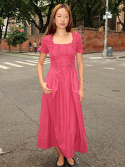 Raphaela Ruffle Midi Dress in Berry Business