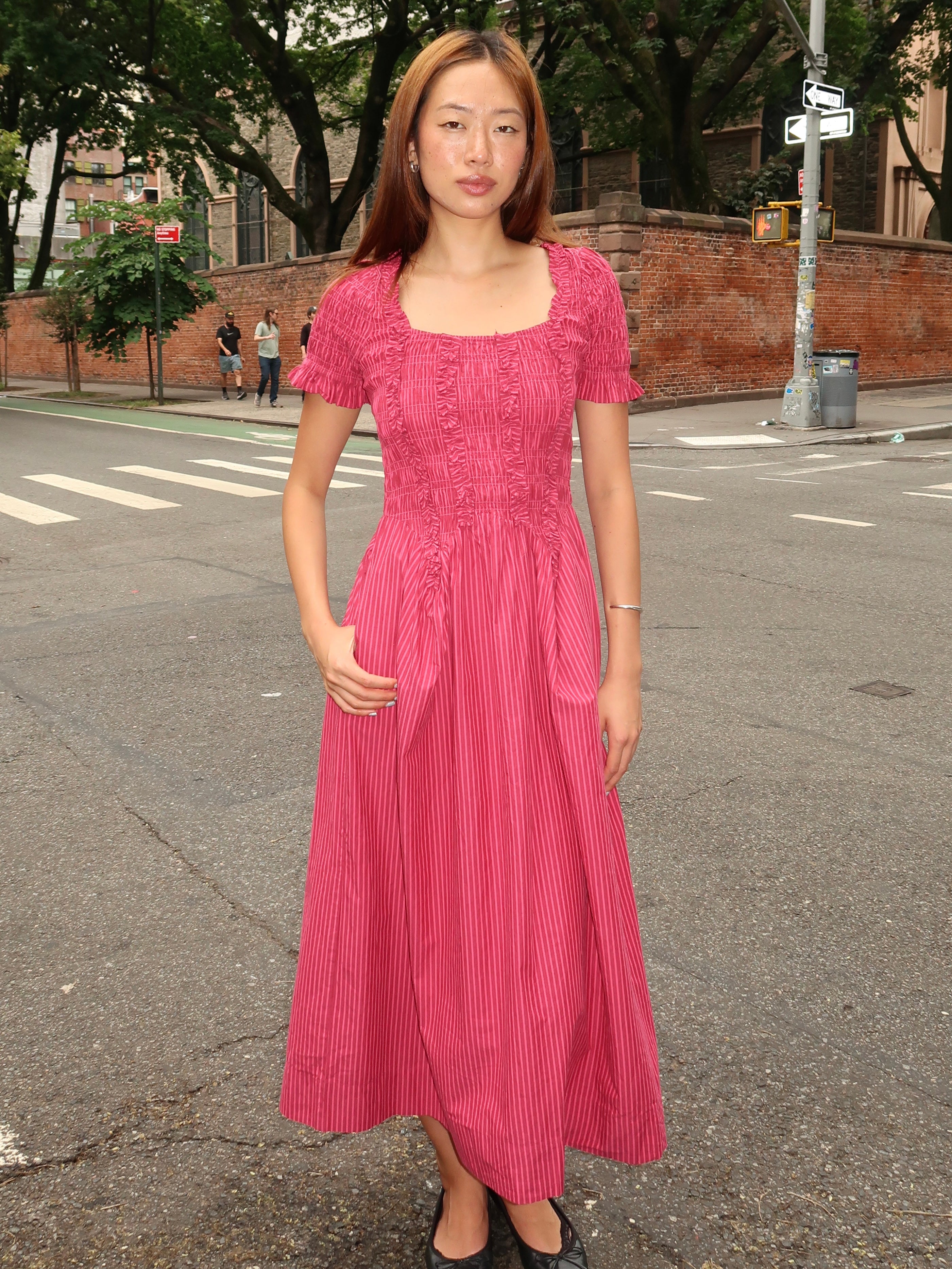 Raphaela Ruffle Midi Dress in Berry Business