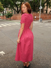Raphaela Ruffle Midi Dress in Berry Business