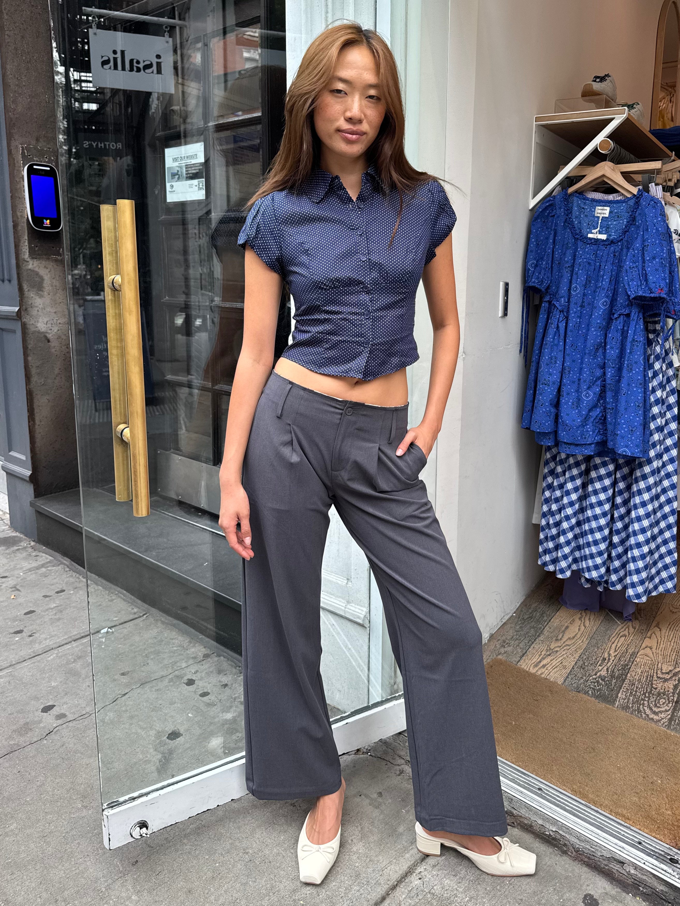 Artemas Raw Waistband Trousers in Charcoal