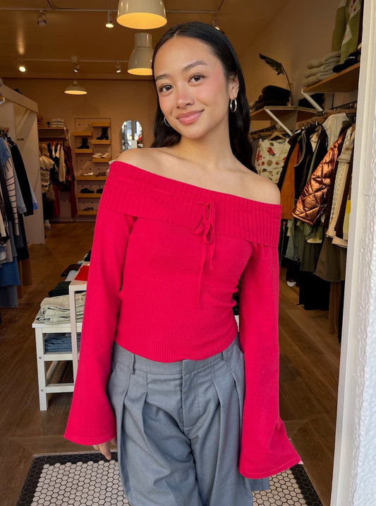 Moxie Bell Sleeve Sweater in Red