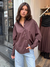 Finley Oversized Button Up in Mocha