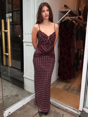 Clarita Maxi Dress in Brown Lace Dot