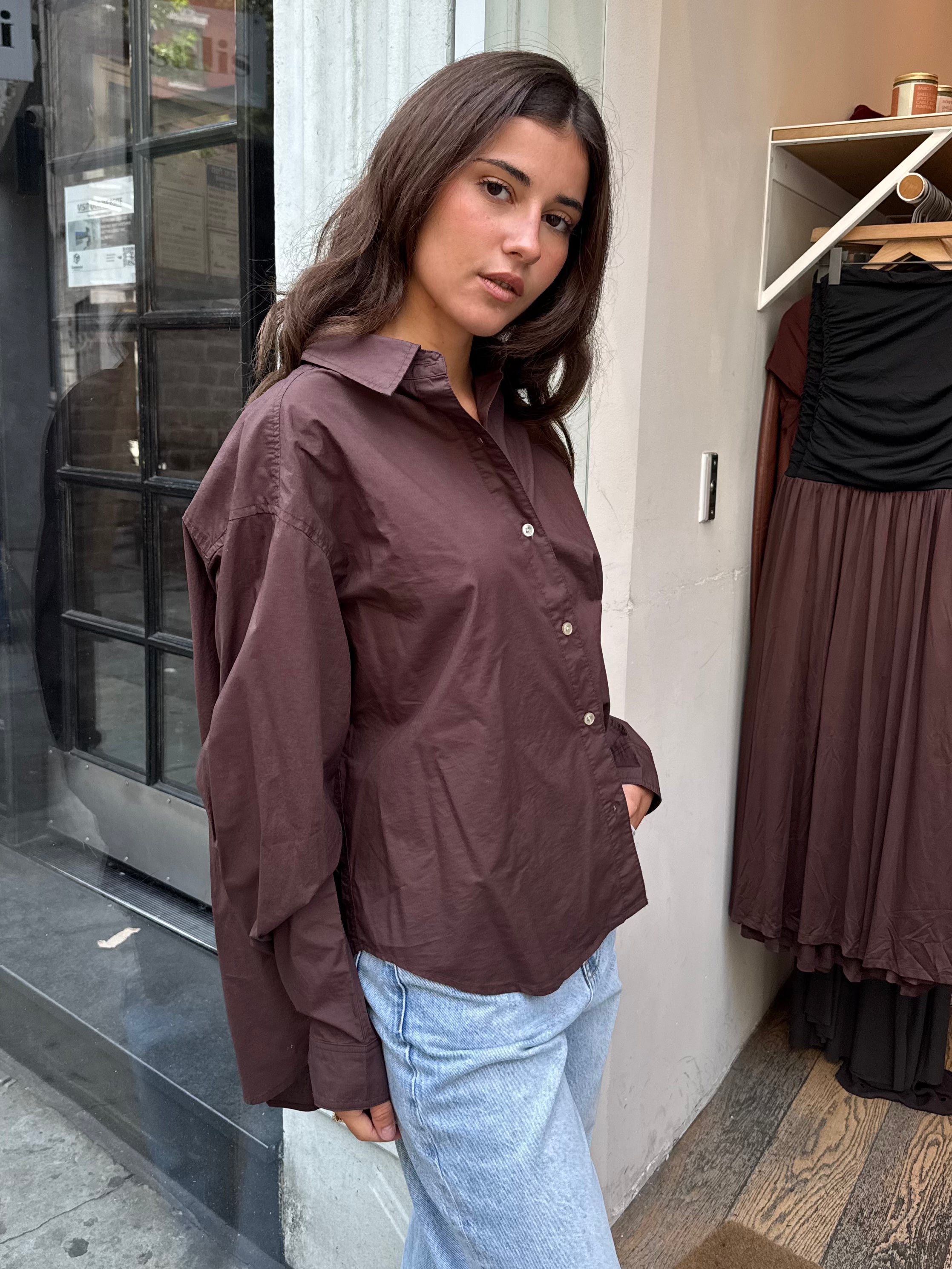 Finley Oversized Button Up in Mocha