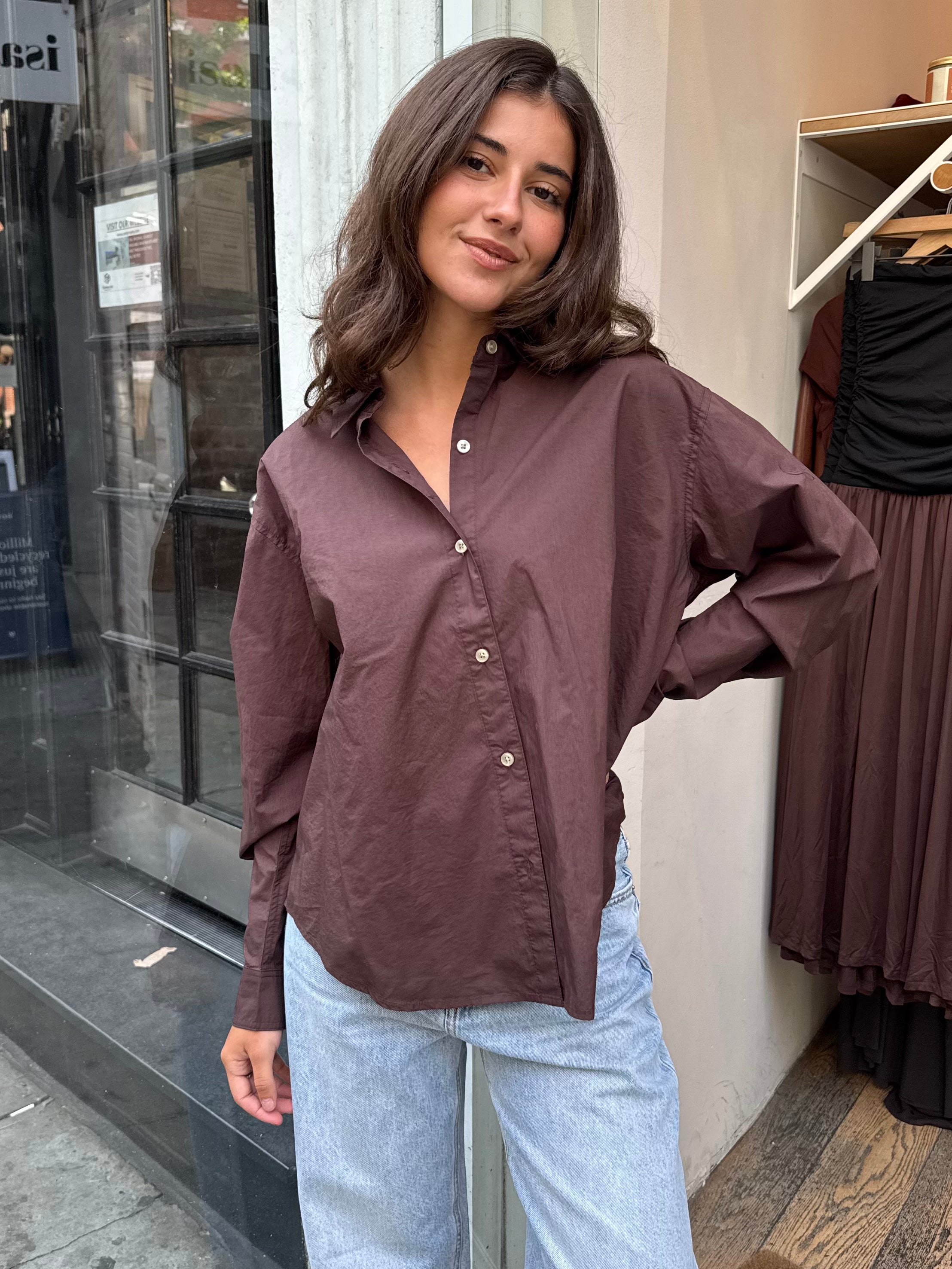 Finley Oversized Button Up in Mocha