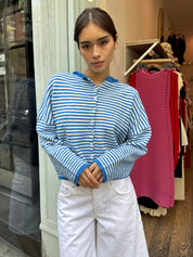 Pisces Button Down Cardigan in Mini Blue Stripe