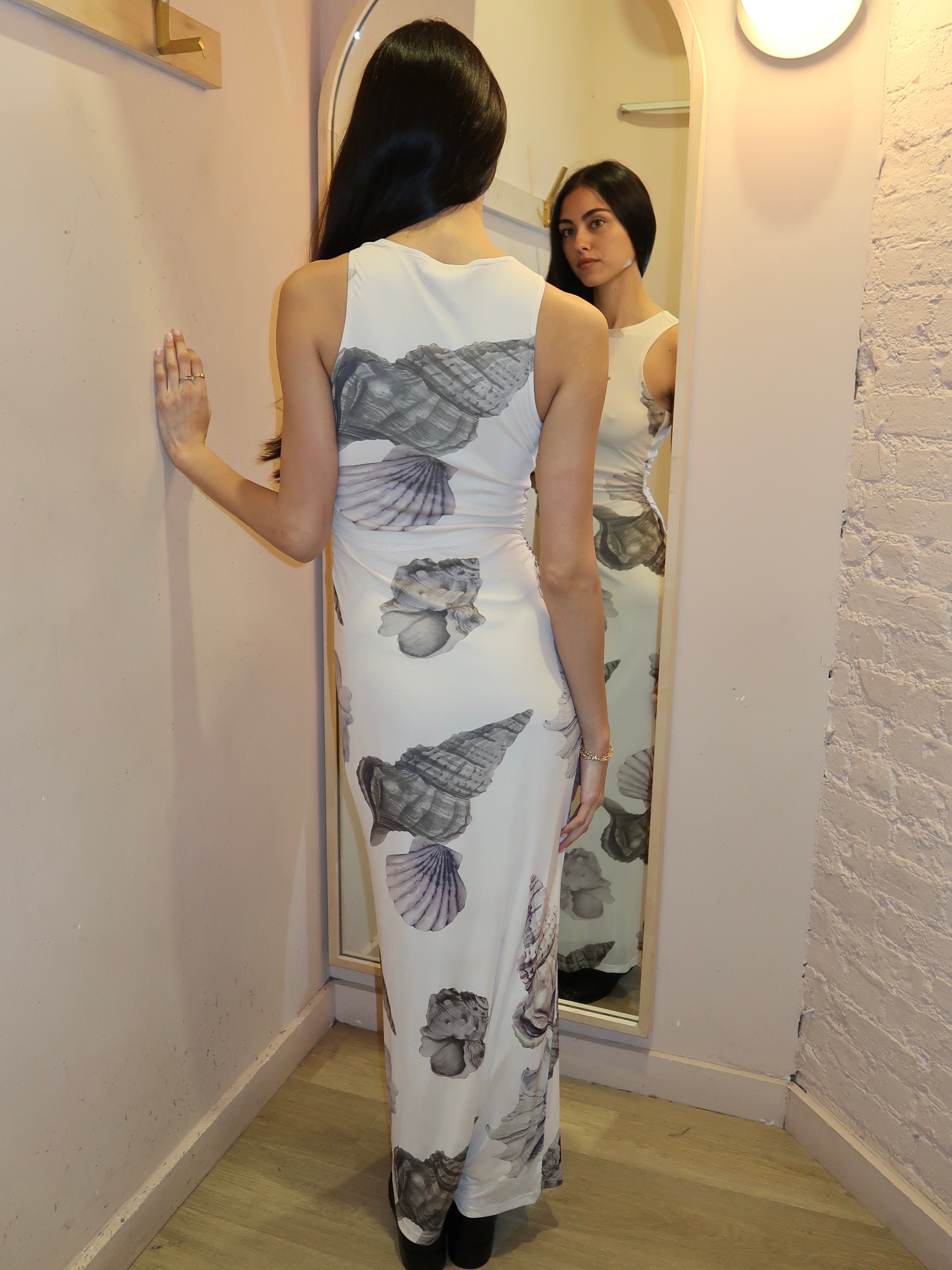 Priscilla Mesh Maxi Dress in Shell