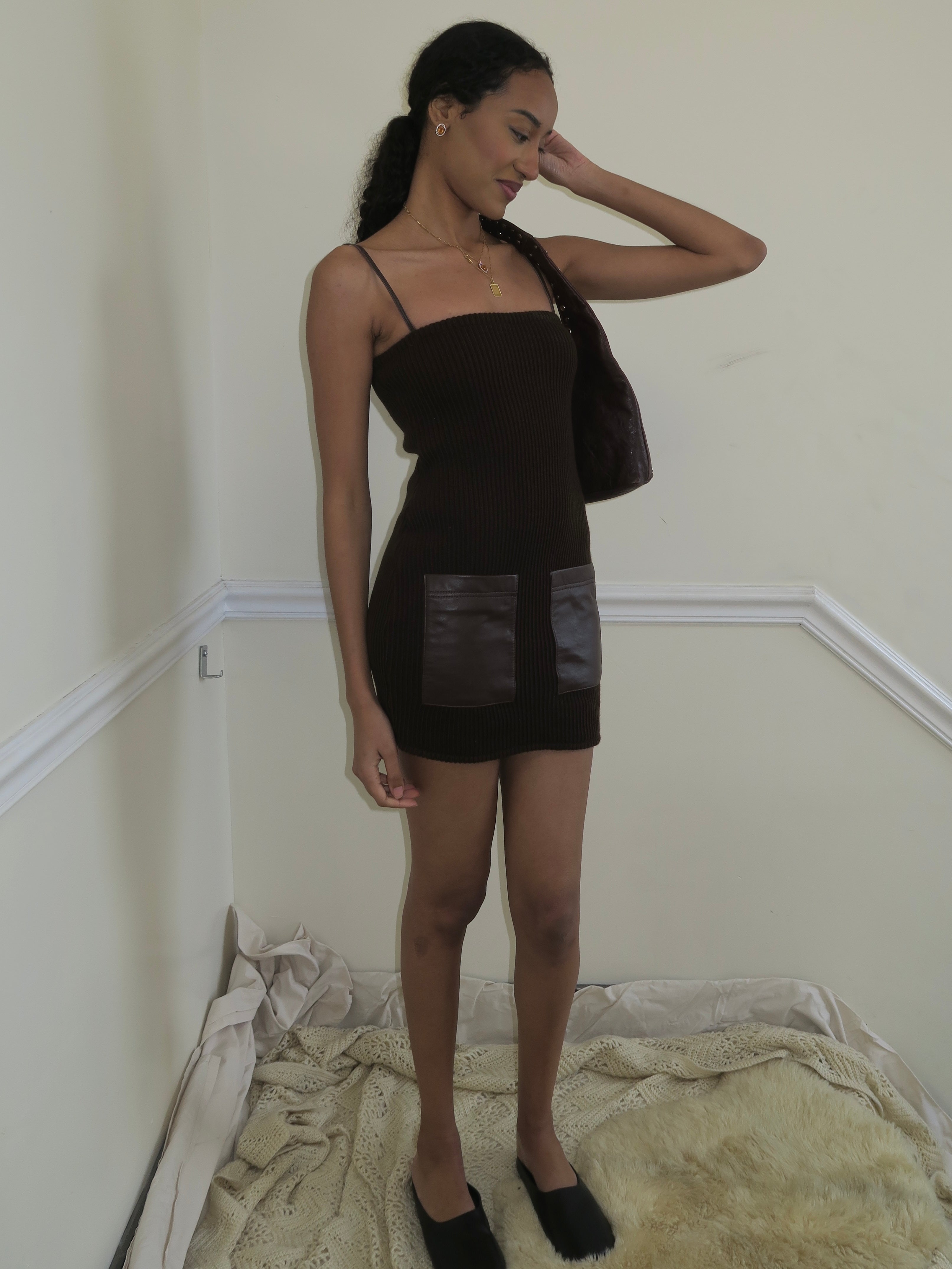 Combo Mini Dress in Brown