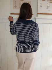 Harlow Oversized Polo in Scandi Stripe Navy Cream