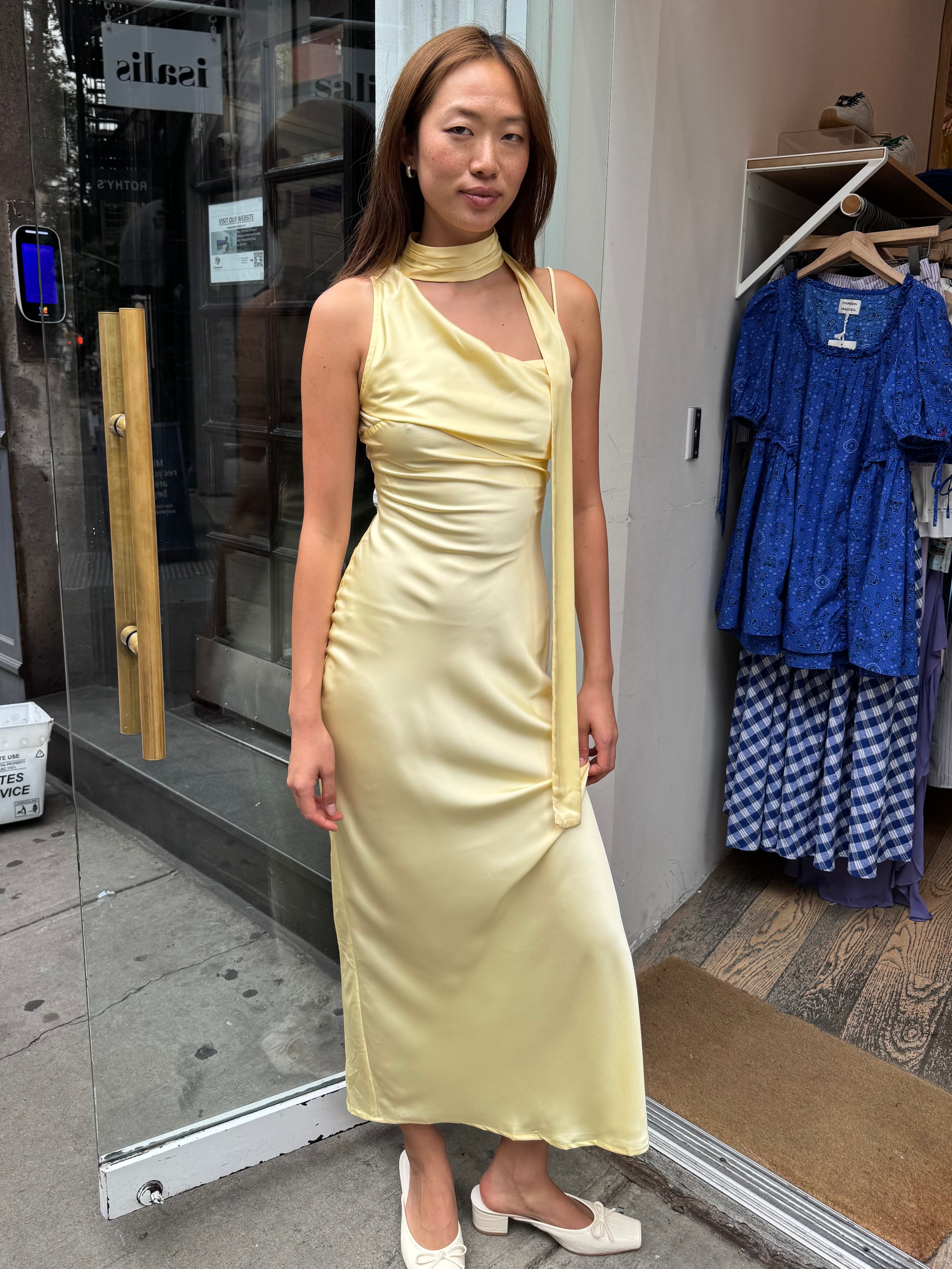 Carolina Maxi Dress + Scarf in Lemon