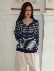 Harlow Oversized Polo in Scandi Stripe Navy Cream