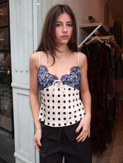 Cosmo Cami in Navy Dot Lace Overlay