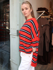 Pisces Button Down Cardigan in Varsity Red Stripe