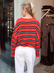 Pisces Button Down Cardigan in Varsity Red Stripe