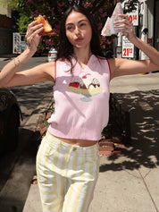 Split Sleeveless Polo in Strawberry Pink