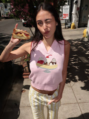 Split Sleeveless Polo in Strawberry Pink