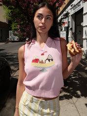 Split Sleeveless Polo in Strawberry Pink