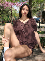 Ellie Puff Top in Brown Stripe