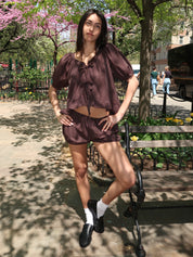 Cece Bloomer Shorts in Brown Stripe