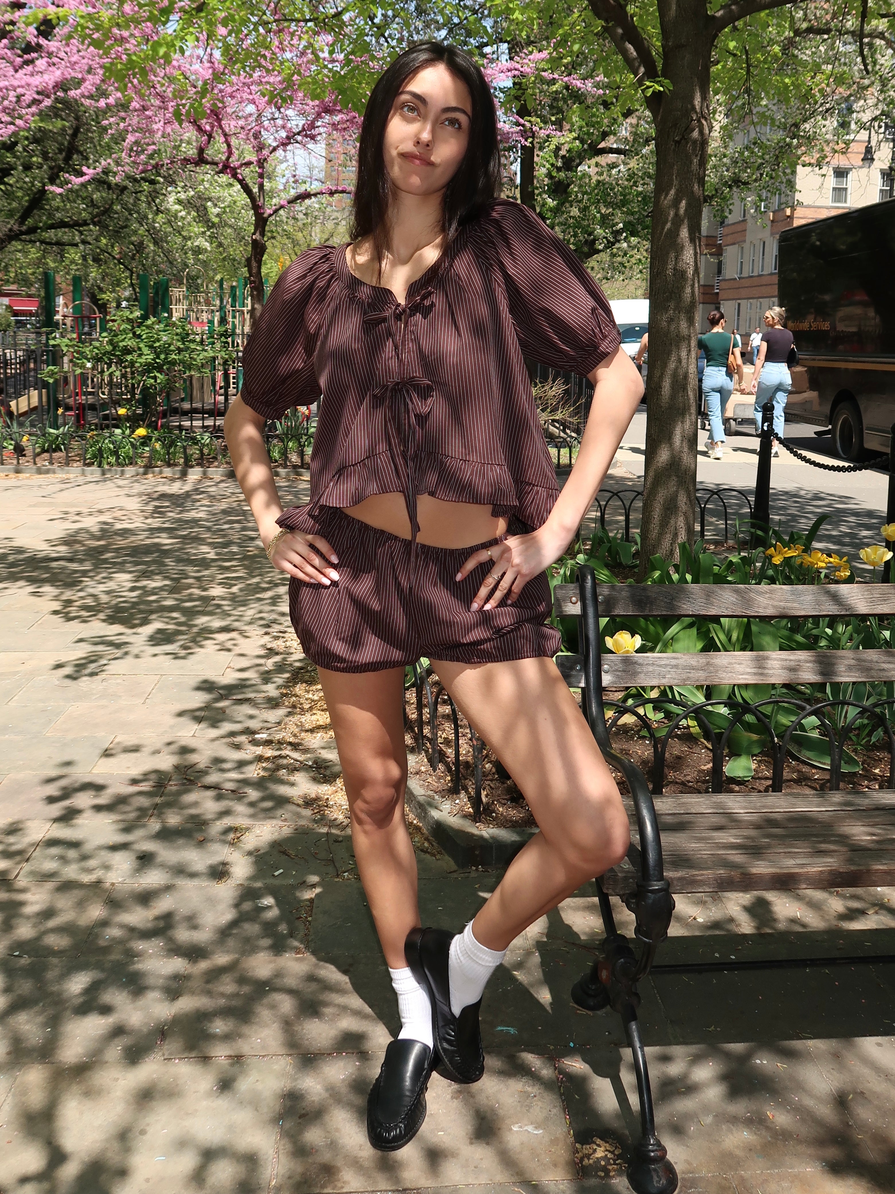 Cece Bloomer Shorts in Brown Stripe