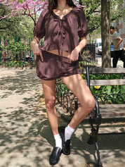 Cece Bloomer Shorts in Brown Stripe