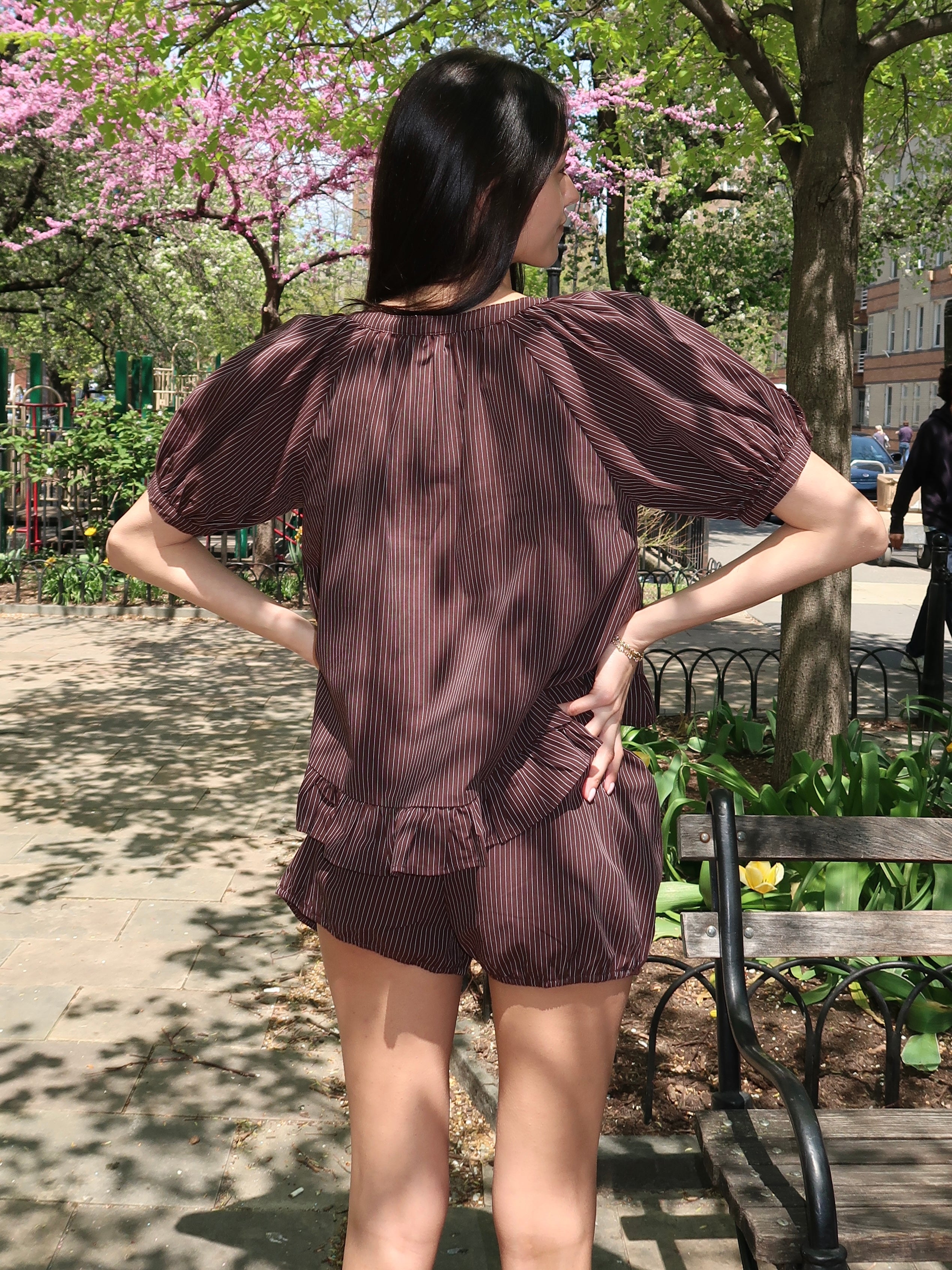 Ellie Puff Top in Brown Stripe
