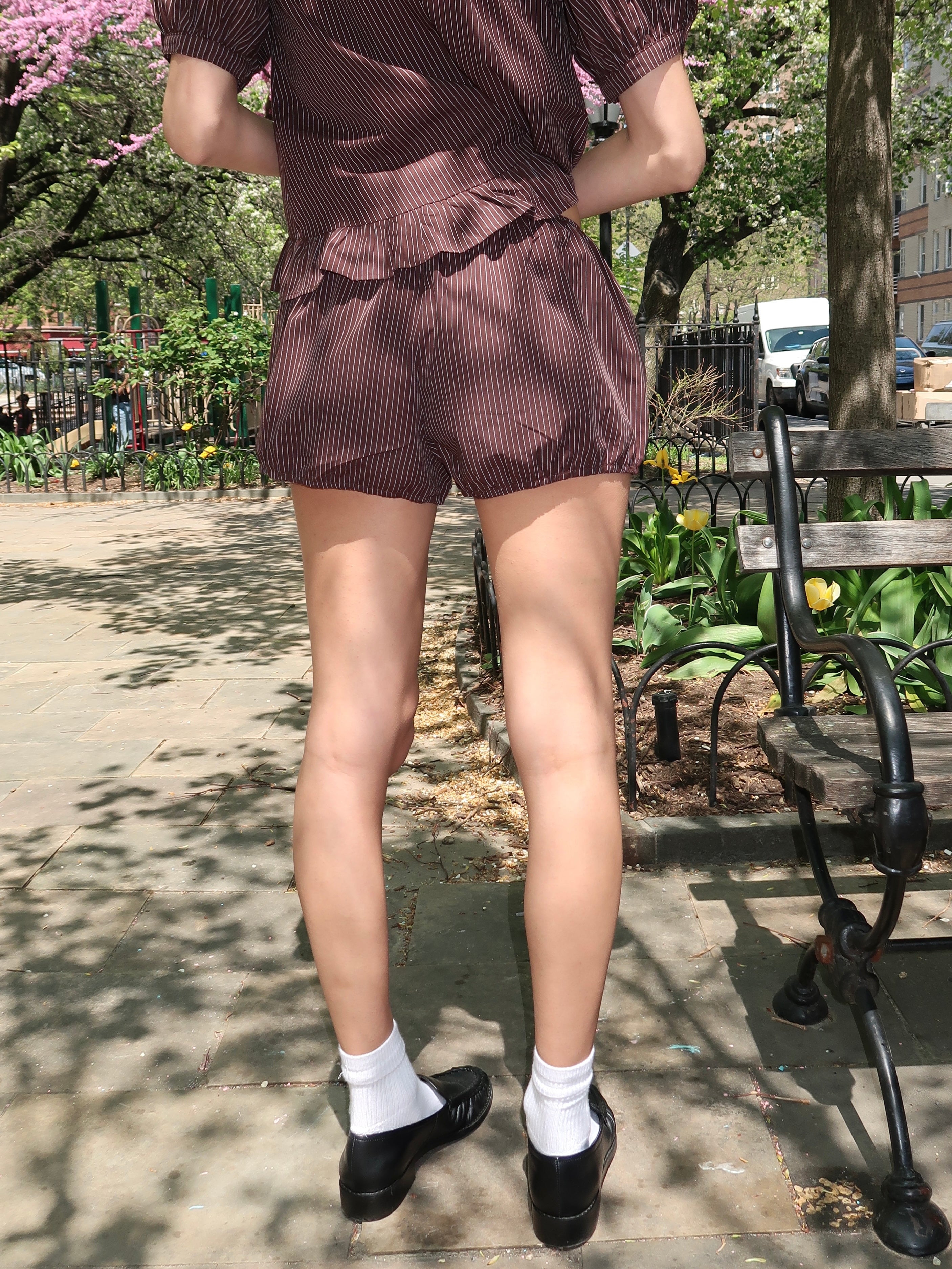 Cece Bloomer Shorts in Brown Stripe
