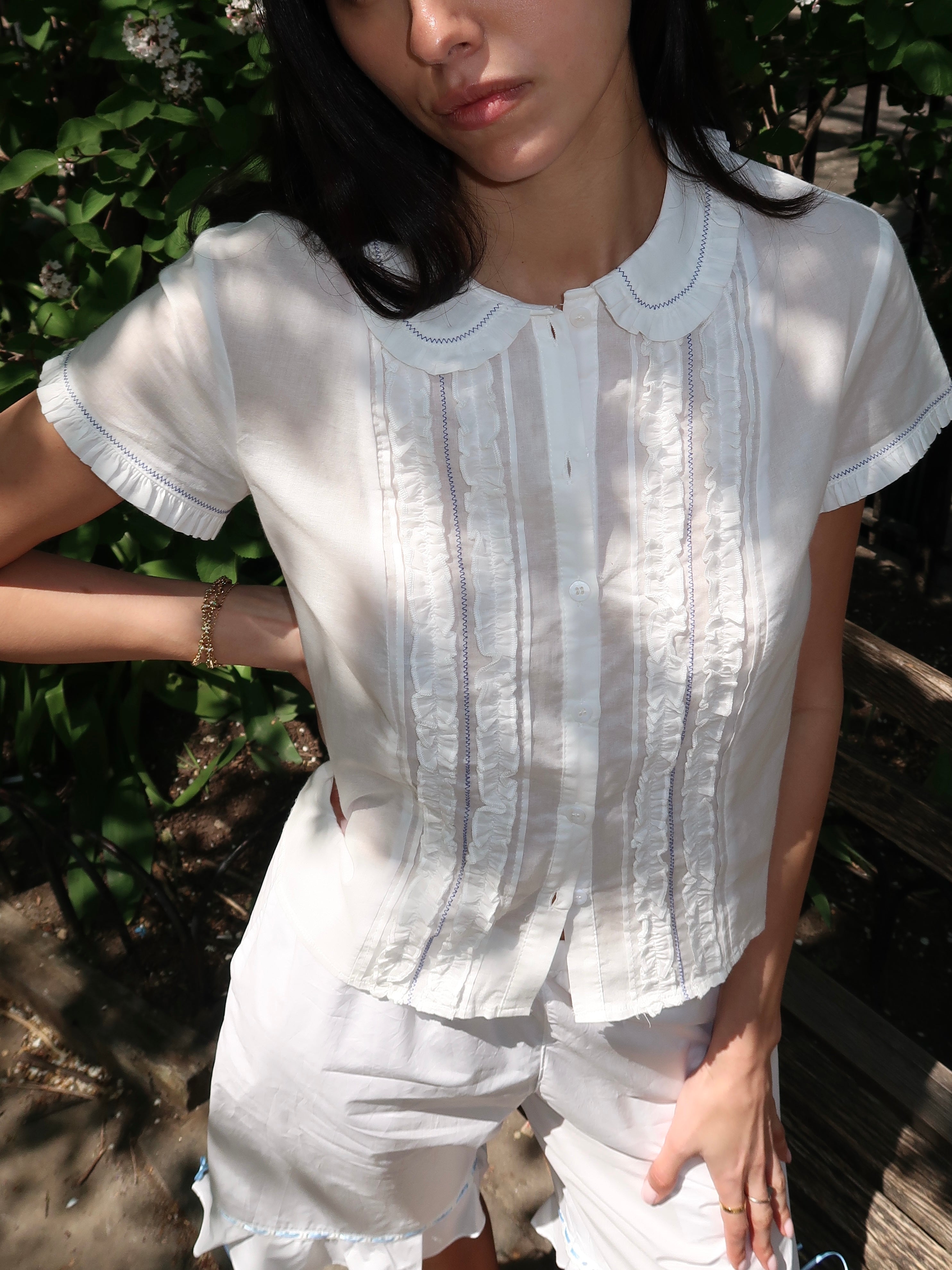 Melisa Button Up Top in White