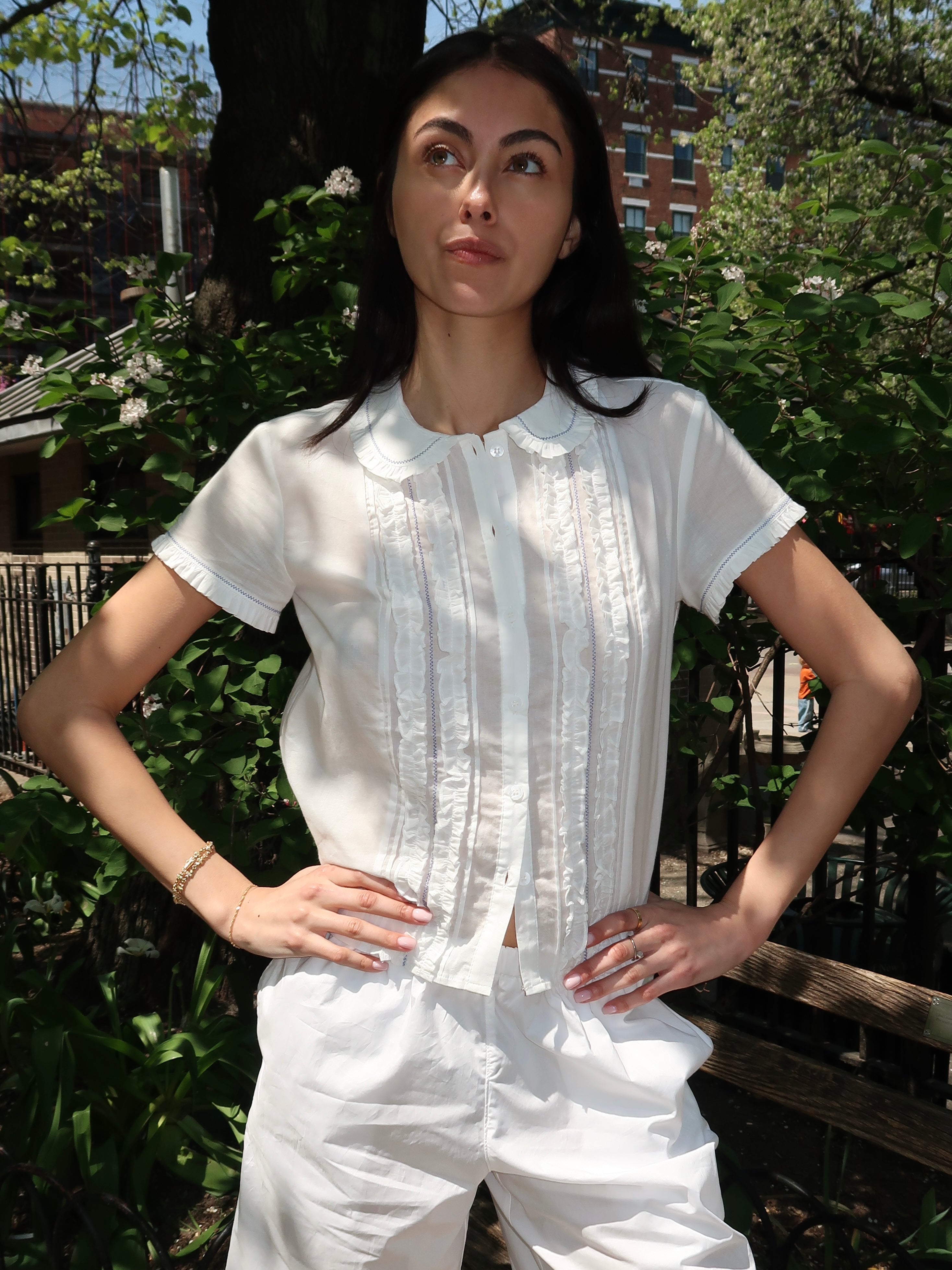 Melisa Button Up Top in White