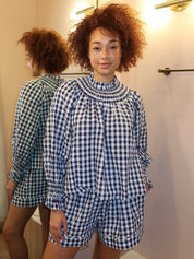 Hayes Blouse in Navy/White