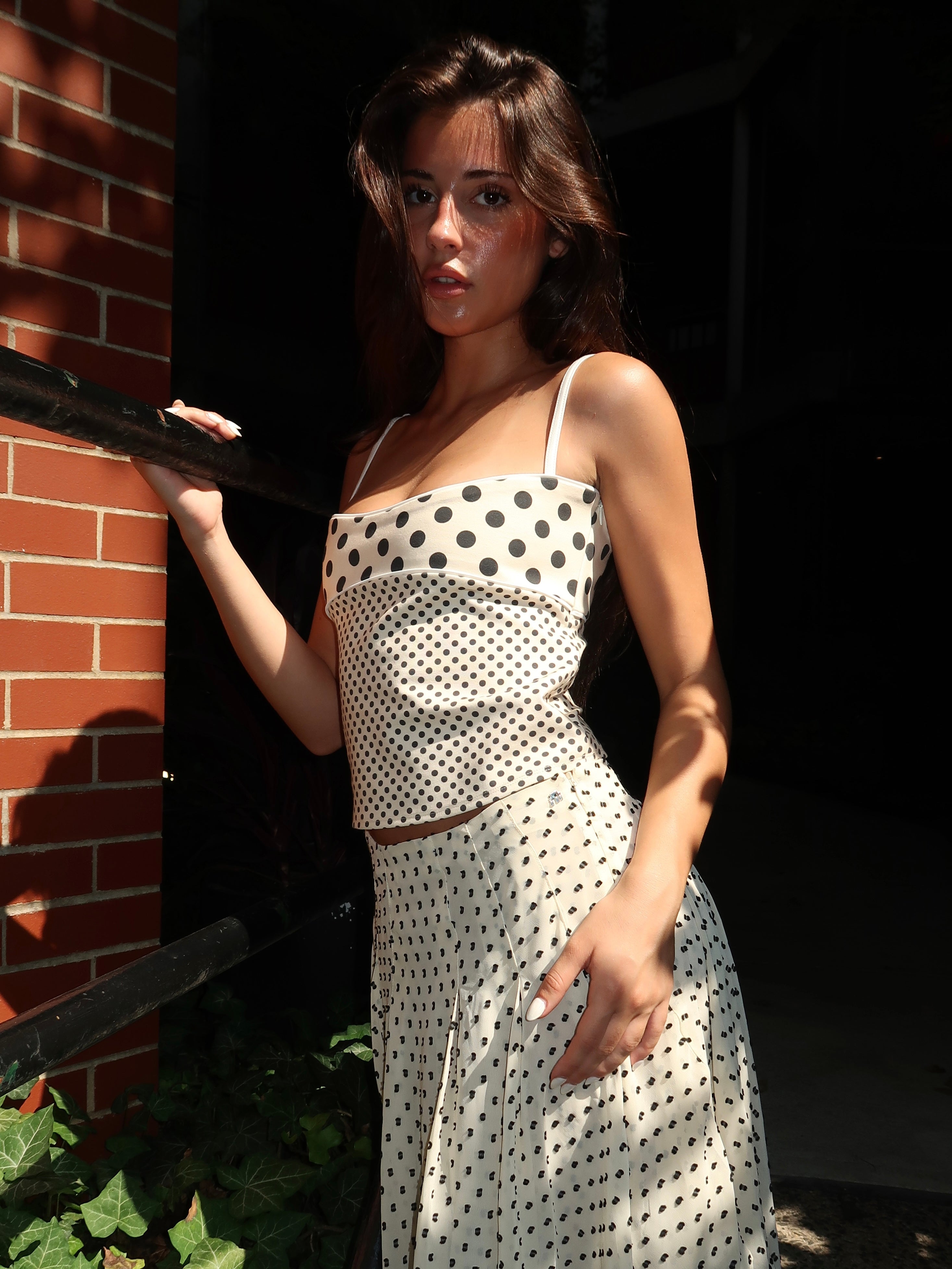 Stella Tank in Black/Nude Polka Dot