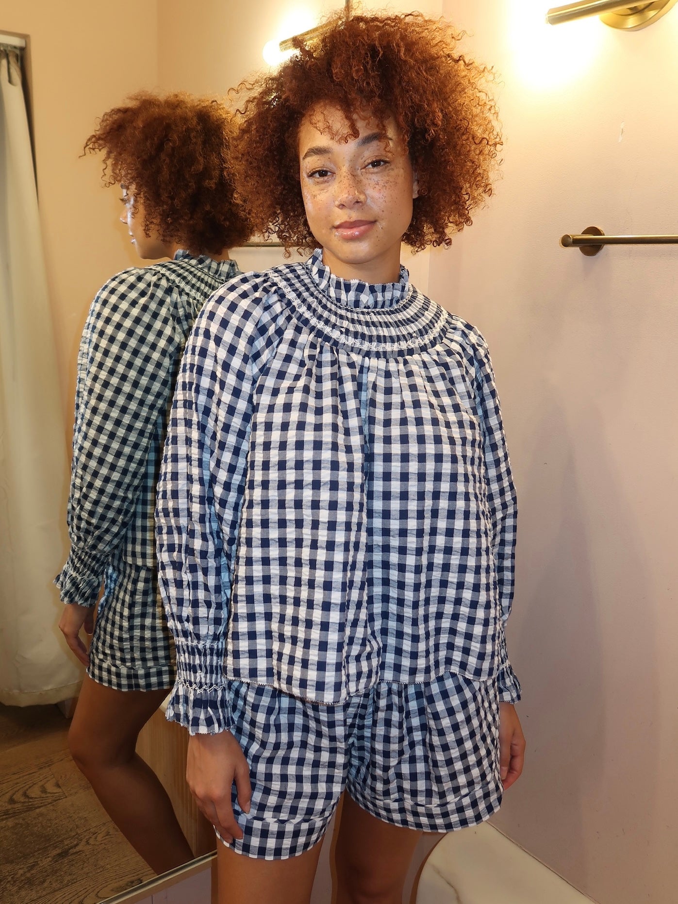 Hayes Blouse in Navy/White