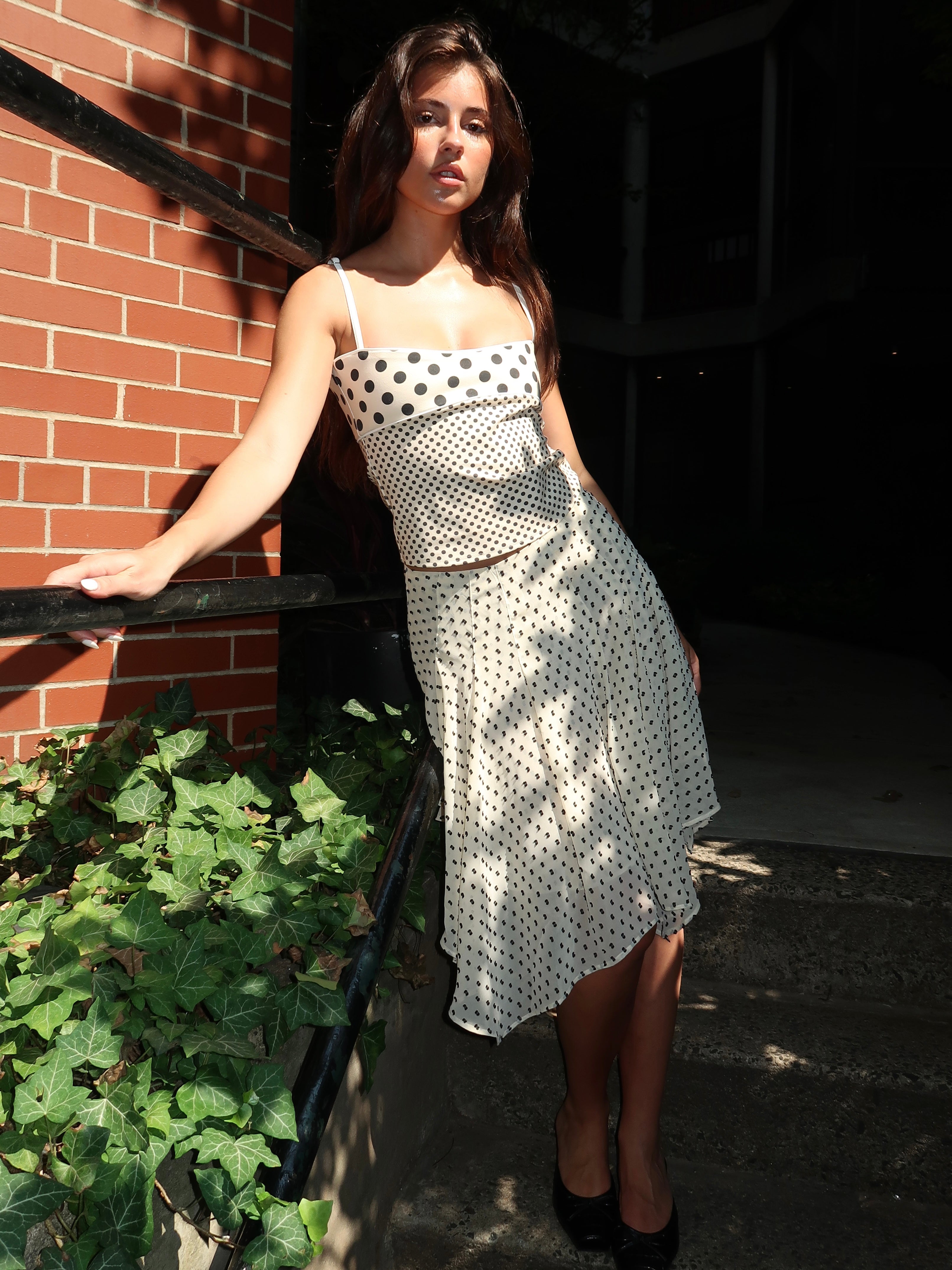 Ty Skirt in Black/Nude Polka Dot